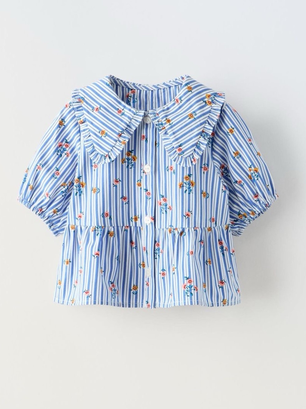 Zara Blue & White Striped Floral Peplum Blouse size 12-18 months